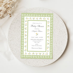 Invitación de Baby Shower con Borde Floral Delicad