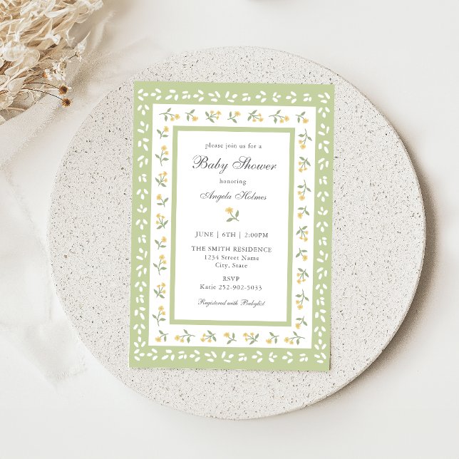 Invitación de Baby Shower con Borde Floral Delicad (Subido por el creador)