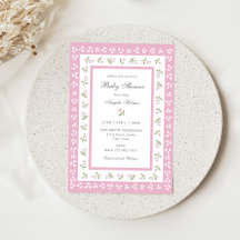Invitación de Baby Shower con Borde Floral Delicad