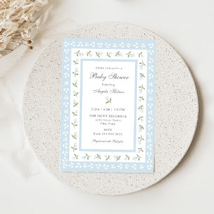 Invitación de Baby Shower con Borde Floral Delicad
