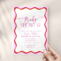 Invitación de Baby Shower con Borde Ondulado Rosa