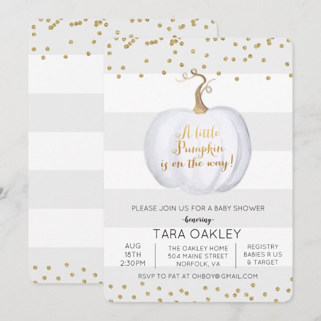 Invitación de Baby Shower con Brillo de Calabacita (Anverso / Reverso)