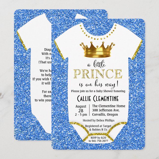 Invitación de Baby Shower con Brillo del Pequeño P (Anverso / Reverso)