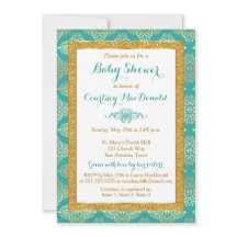 Invitación de Baby Shower con Brillo Falso Teal, B