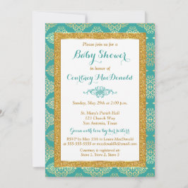 Invitación de Baby Shower con Brillo Falso Teal, B