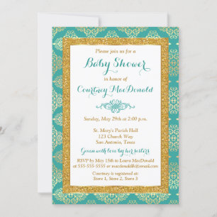 Invitación de Baby Shower con Brillo Falso Teal, B