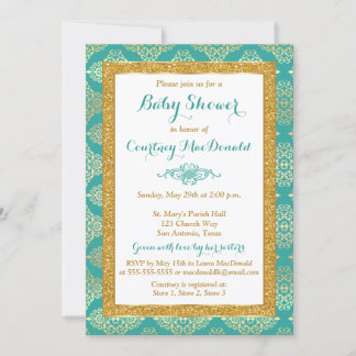 Invitación de Baby Shower con Brillo Falso Teal, B