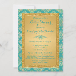 Invitación de Baby Shower con Brillo Falso Teal y 