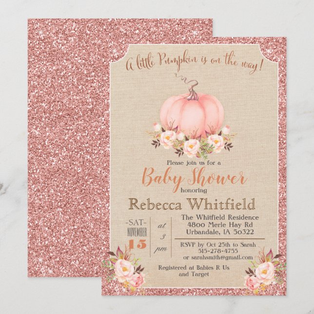 Invitación de Baby Shower con Brillo Floral de Cal (Anverso / Reverso)