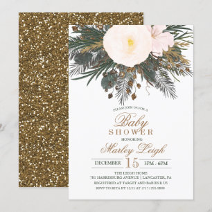 Invitación de Baby Shower con Brillo Floral de Inv