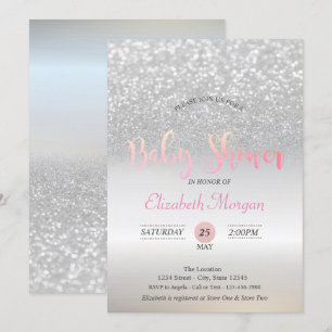 Invitación de Baby Shower con Brillo Plateado Boke
