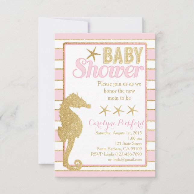 Invitación de Baby Shower con caballito de mar de  (Anverso)