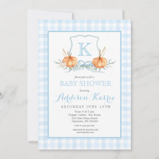 Invitación de baby shower con calabazas a cuadros