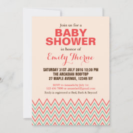 Invitación de baby shower con Chevron Rosa y Coral