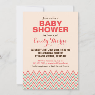 Invitación de baby shower con Chevron Rosa y Coral