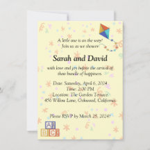 Invitación de Baby Shower con cometas y cubos
