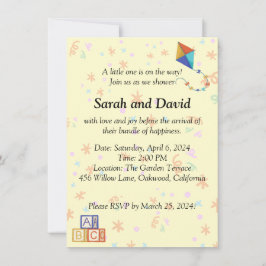 Invitación de Baby Shower con cometas y cubos