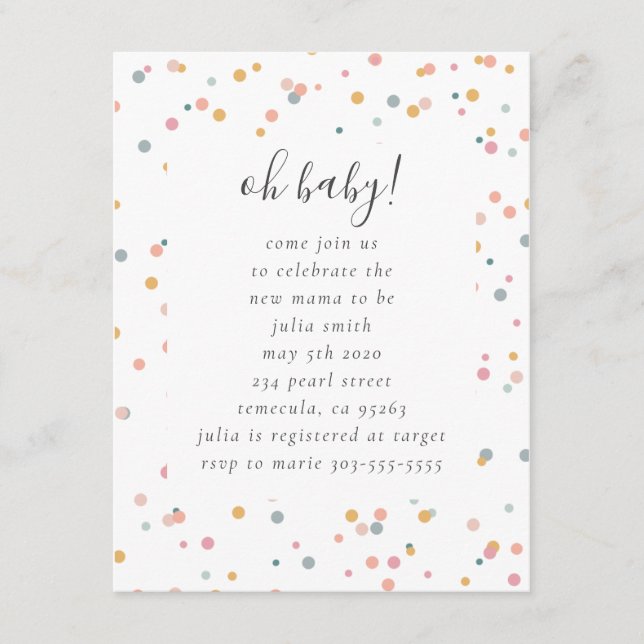 Invitación de Baby Shower con Confeti (Anverso)