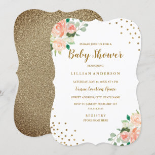 Invitación de Baby Shower con Confeti Floral Dorad
