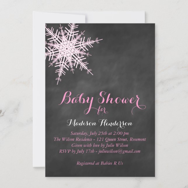 Invitación de Baby Shower con copo de nieve en Cha (Anverso)