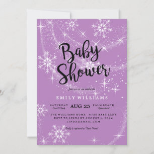 Invitación de Baby Shower con copo de nieve púrpur