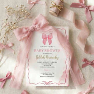 invitación de baby shower con coquette rosa pastel