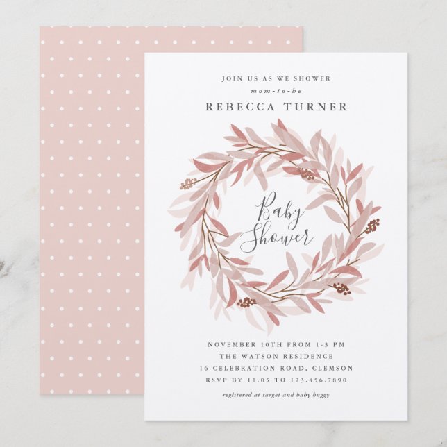 Invitación de baby shower con corona rústica (Anverso / Reverso)