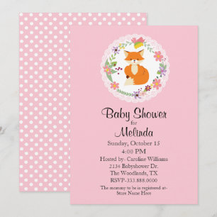 Invitación de Baby Shower con Corona y Zorro Rosa
