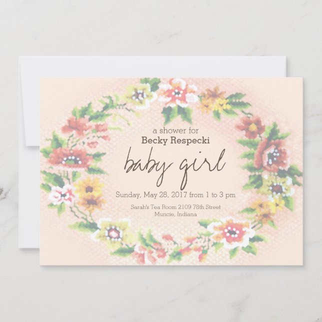 Invitación de Baby Shower con costura cruzada de f (Anverso)