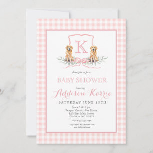 Invitación de baby shower con cresta de monograma 