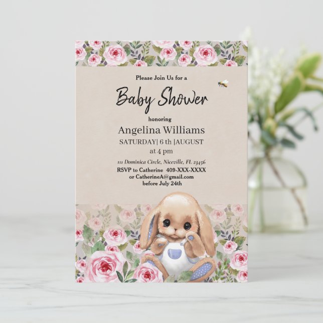 Invitación de Baby Shower con diseño personalizado (Anverso de pie)