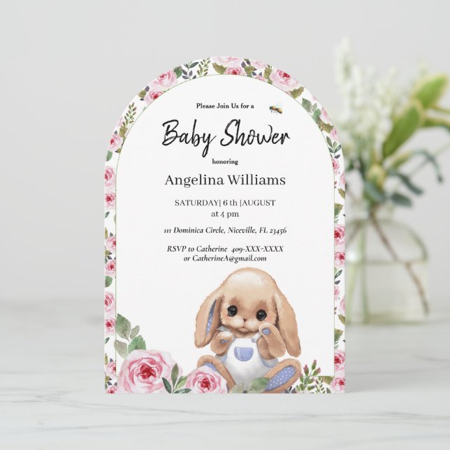 Invitación de Baby Shower con diseño personalizado (Anverso de pie)