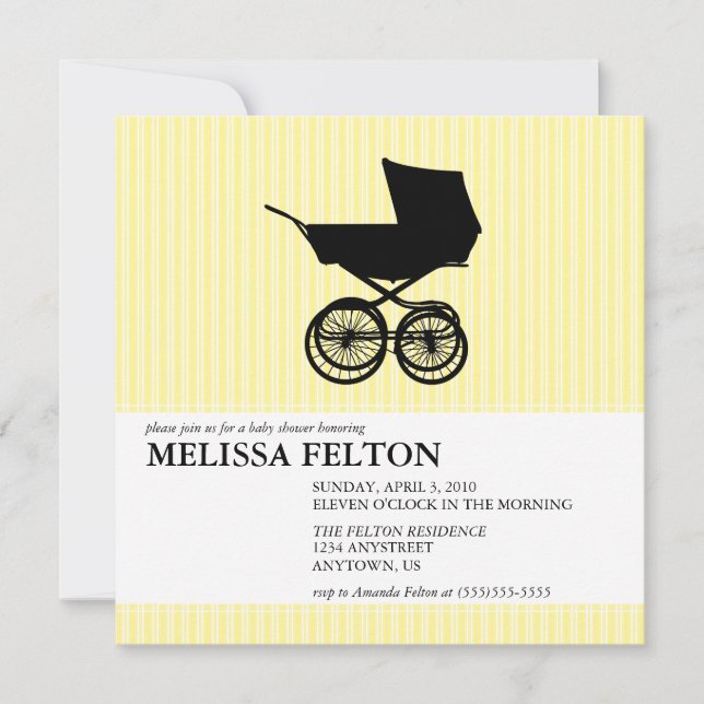 Invitación de Baby Shower con el cochecillo de (Anverso)