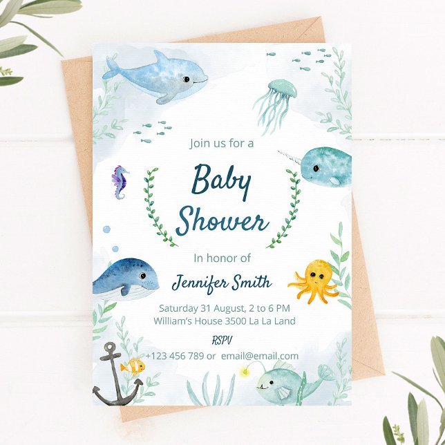 Invitación de Baby Shower con el tema del mar (Subido por el creador)