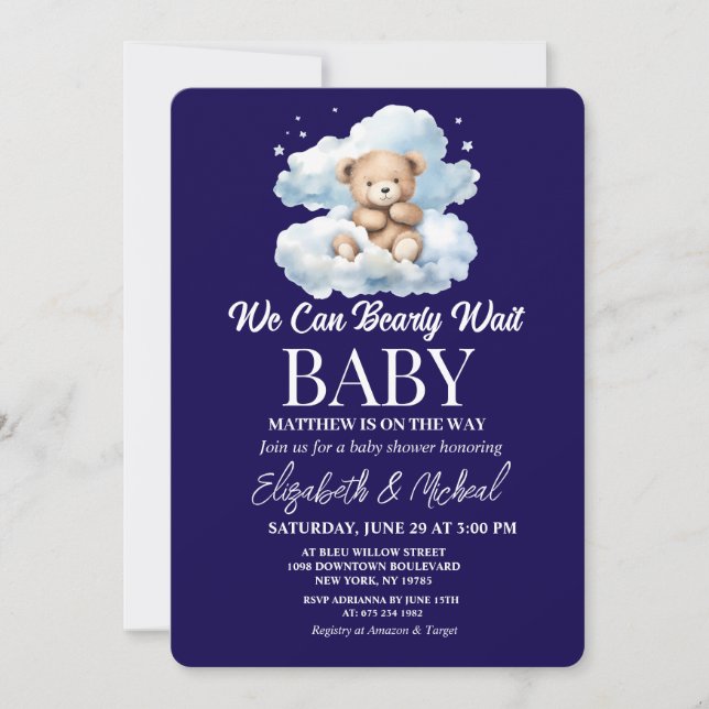 Invitación de Baby Shower con el tema We Can Bearl (Anverso)