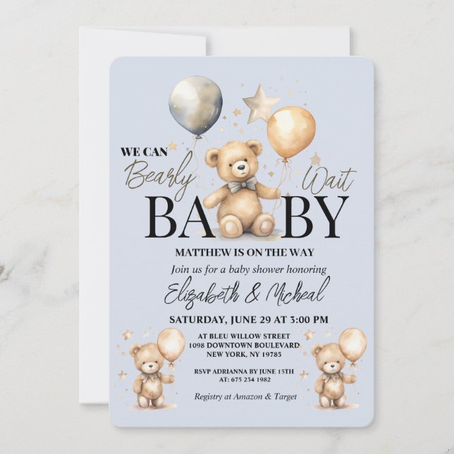 Invitación de Baby Shower con el tema We Can Bearl (Anverso)
