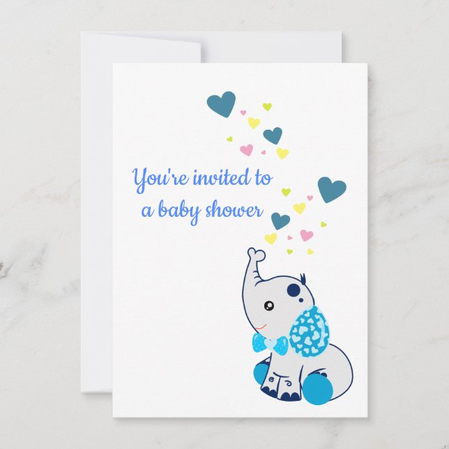 Invitación de Baby Shower con elefante bebé (Anverso)