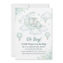 Invitación de Baby Shower con elefante bebé durmie