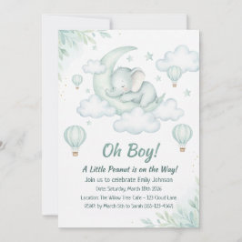 Invitación de Baby Shower con elefante bebé durmie