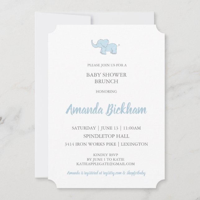 Invitación de Baby Shower con elefante de acuarela (Anverso)