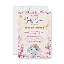 Invitación de Baby Shower con Elefante Floral.