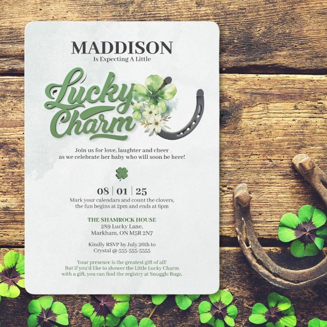 Invitación de Baby Shower con encanto (Choose this adorable Lucky Charm baby shower theme invitation to host your next baby celebration.)
