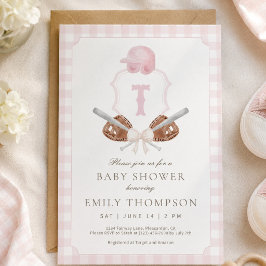 Invitación de baby shower con escudo de béisbol ro