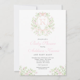 Invitación de baby shower con escudo elegante