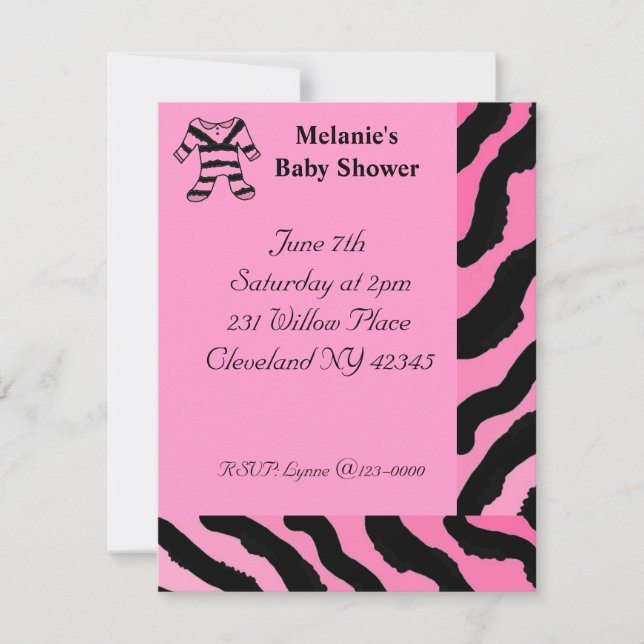 Invitación de baby shower con estampado de cebra (Anverso)