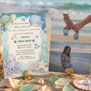 Invitación de Baby Shower con Estética Bajo El Mar