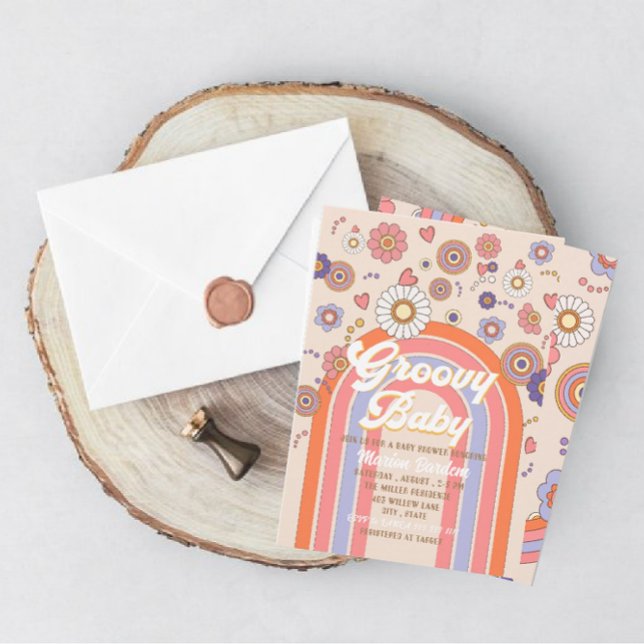 Invitación de baby shower con estilo retro y acuar (Subido por el creador)