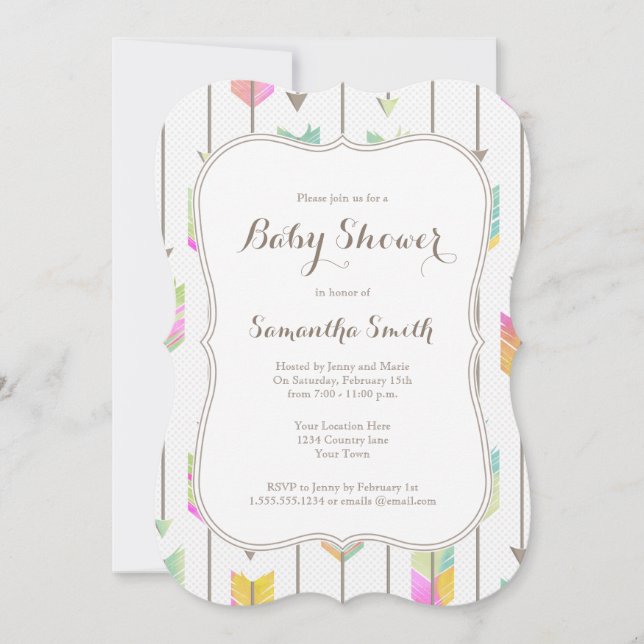 Invitación de Baby Shower con flechas pintadas (Anverso)