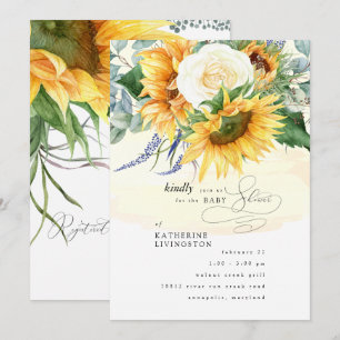 Invitación de Baby Shower con flor de girasol amar
