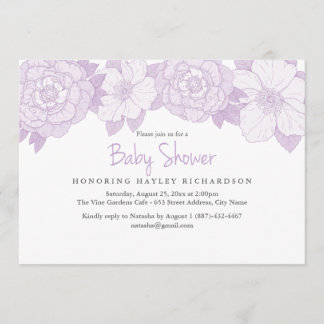 Invitación de Baby Shower con Floración Púrpura